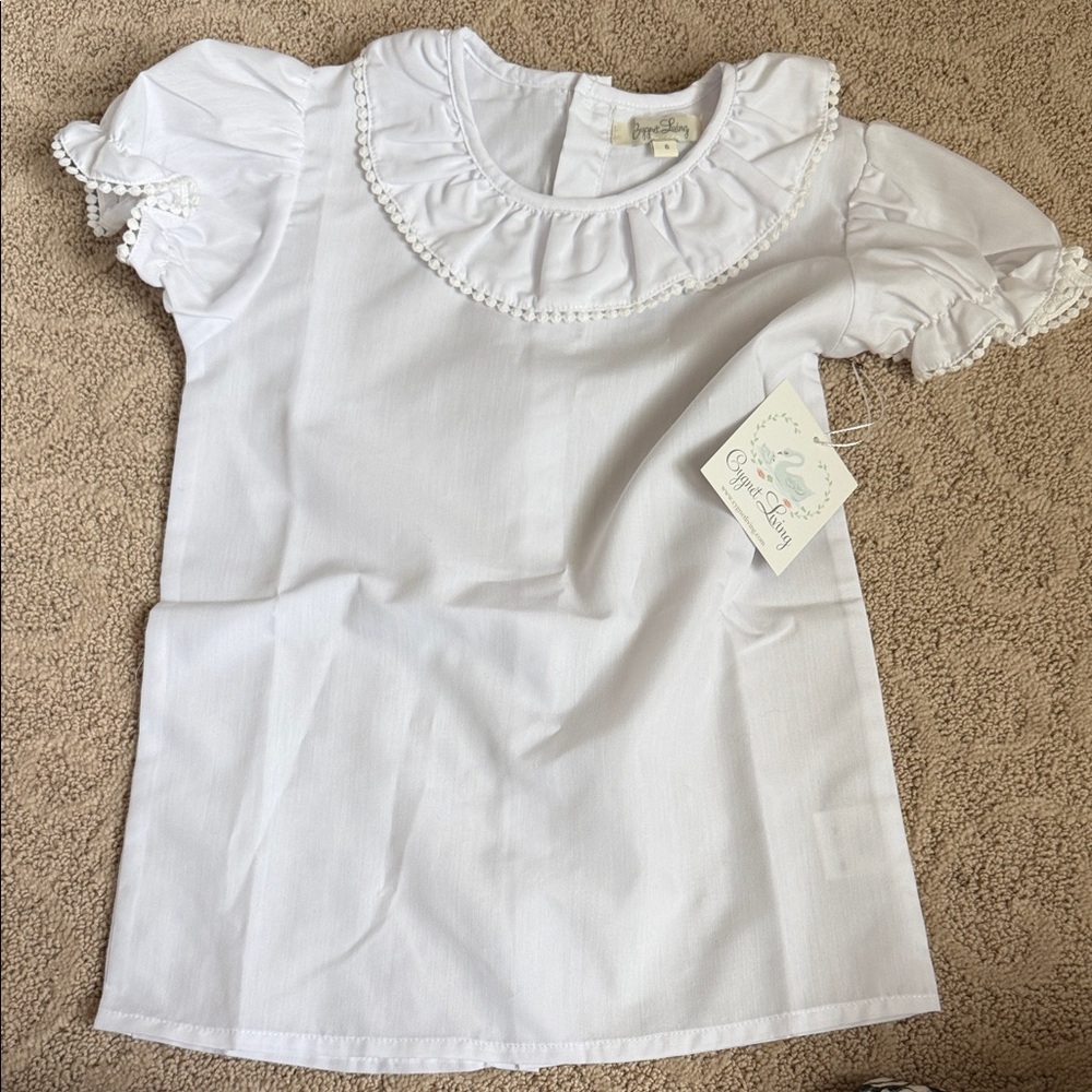 Elegant White Kids Blouse with Ruffled Collar NWT